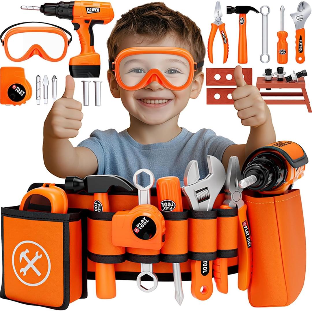 TOY Life Kids Tool Set with Kids Tool Belt & Toy Drill, Toddler Tool Set for Kids Pretend Play, Toy Tools Construction Tools Halloween Tool Costume Kit for Boys Girls 3 4 5 6 7 8 Years Old