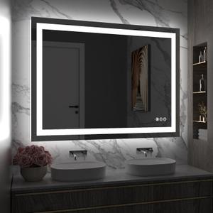 Amorho LED Bathroom Mirror 48" X36" with Front and Backlight, Stepless Dimmable Wall Mirrors with Anti-Fog, Shatter-Proof, Memory, 3 Colors, Double LED Vanity Mirror, size: 40" x 30"