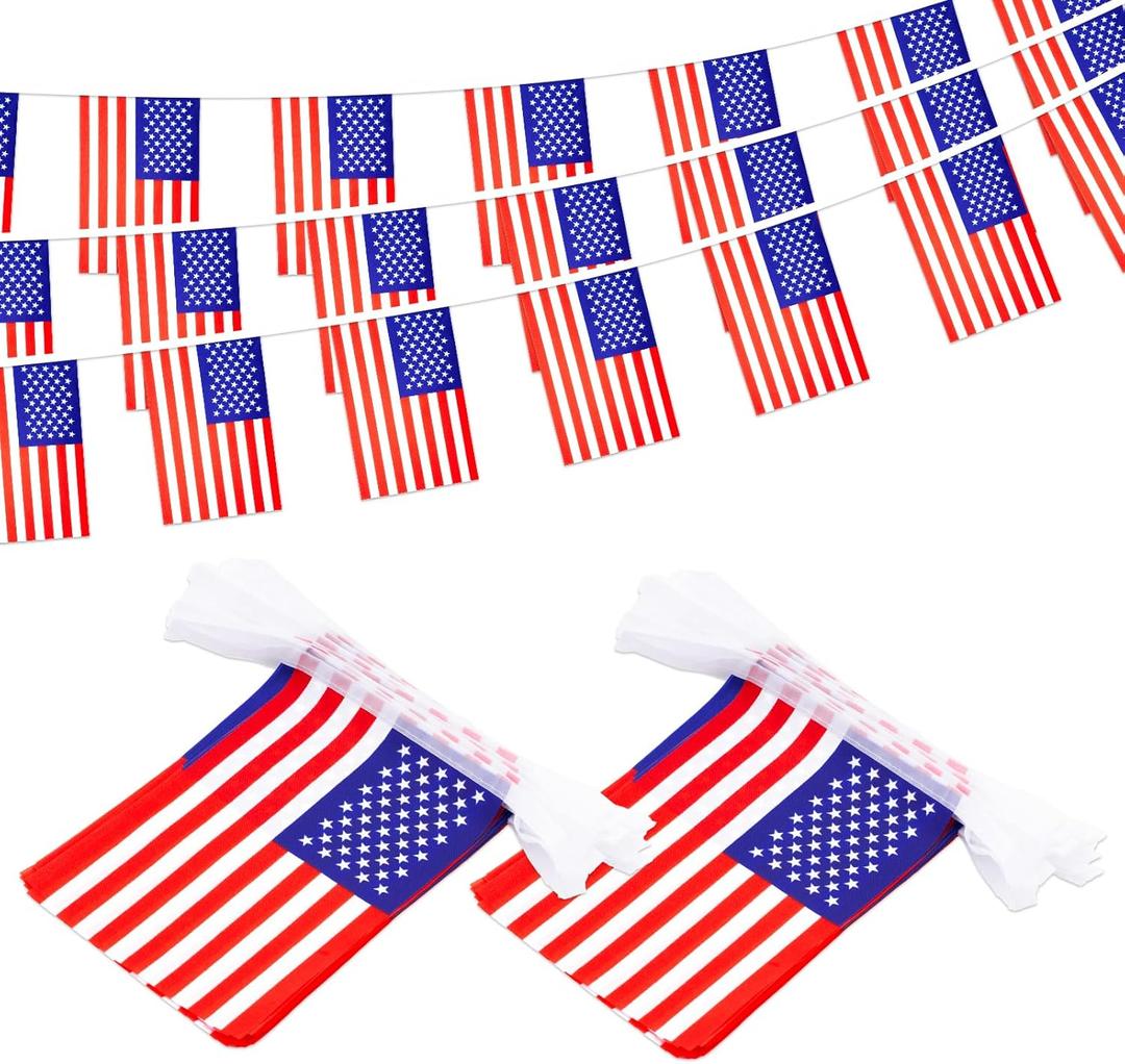 G2PLUS 80Pcs American Flags Banner-72 Feet USA Patriotic String Pennant for 4th of July, 2 Pack Red White Blue American String Flags Banner for Independence Day Outdoor Indoor Decor, Bars, Classroom