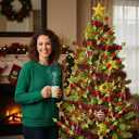 6 Pcs Christmas Tree Floral Pick and Spray 15.7 Inch Red Lime Green Gold Stems Glitter Foam Ball with Shapeable Branches Xmas Ornament for Vase Tree Topper Wreath Garland Holiday Party