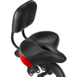 MOONCOOL Oversized Bike Seat with Adjustable Backrest, 12"  12" Wide Padded Saddle for Bicycles, Tricycles & Exercise Bikes, Memory Foam & Shock-Absorbing, Waterproof PU, Fits 7/8" Seat Posts (Black w/ Red)
