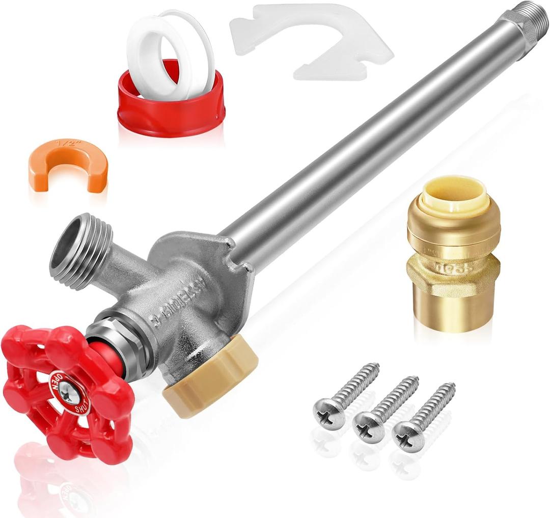 Boltigen 12inch Anti-Siphon Frost Free Sillcock, No Lead Brass Frost Proof Outdoor Faucet Bib with Backflow Preventer, 1/2" Push-to-Fit Connector X 3/4 Inch Hose Bibb Frost Free Spigot