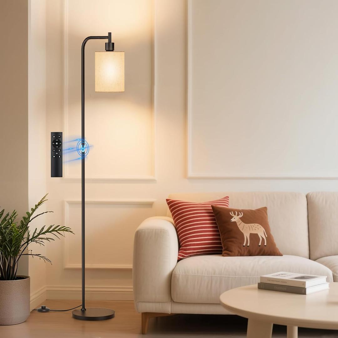 Floor Lamp with Linen Shade, Dimmable Tall Standing Lamp with Remote Control & 3 Color Temperatures, Modern Floor Lamps for Living Room Bedroom Office Corner, 9W LED Bulb Included (Beige)