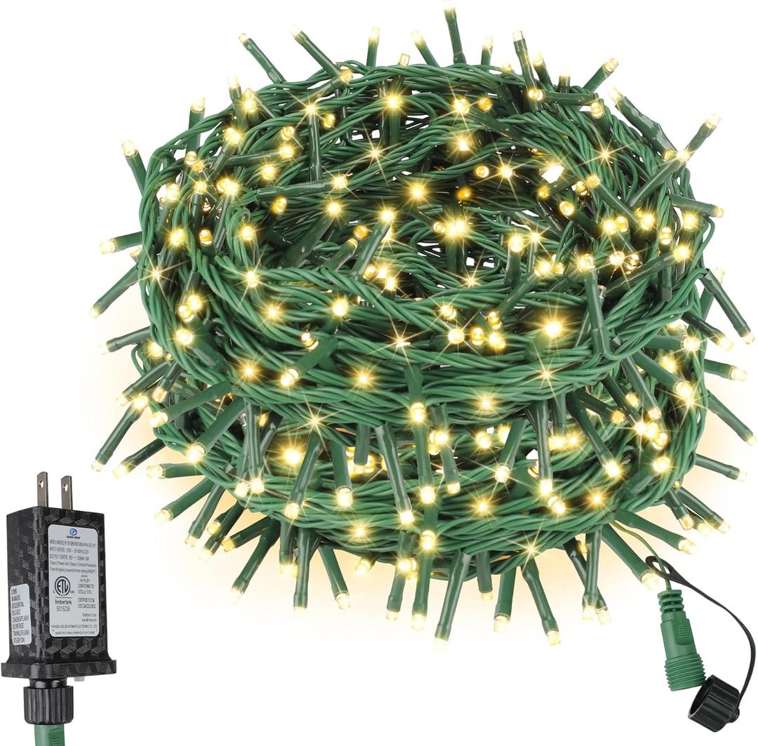 Extra Long Christmas Decorative Outdoor String Light 197 Feet 600LED 8 Modes Indoor Lights with Timer, Outdoor Indoor Fairy Lights Christmas Tree Patio Garden Holiday Warm White (Warm White Glass Green Wire)