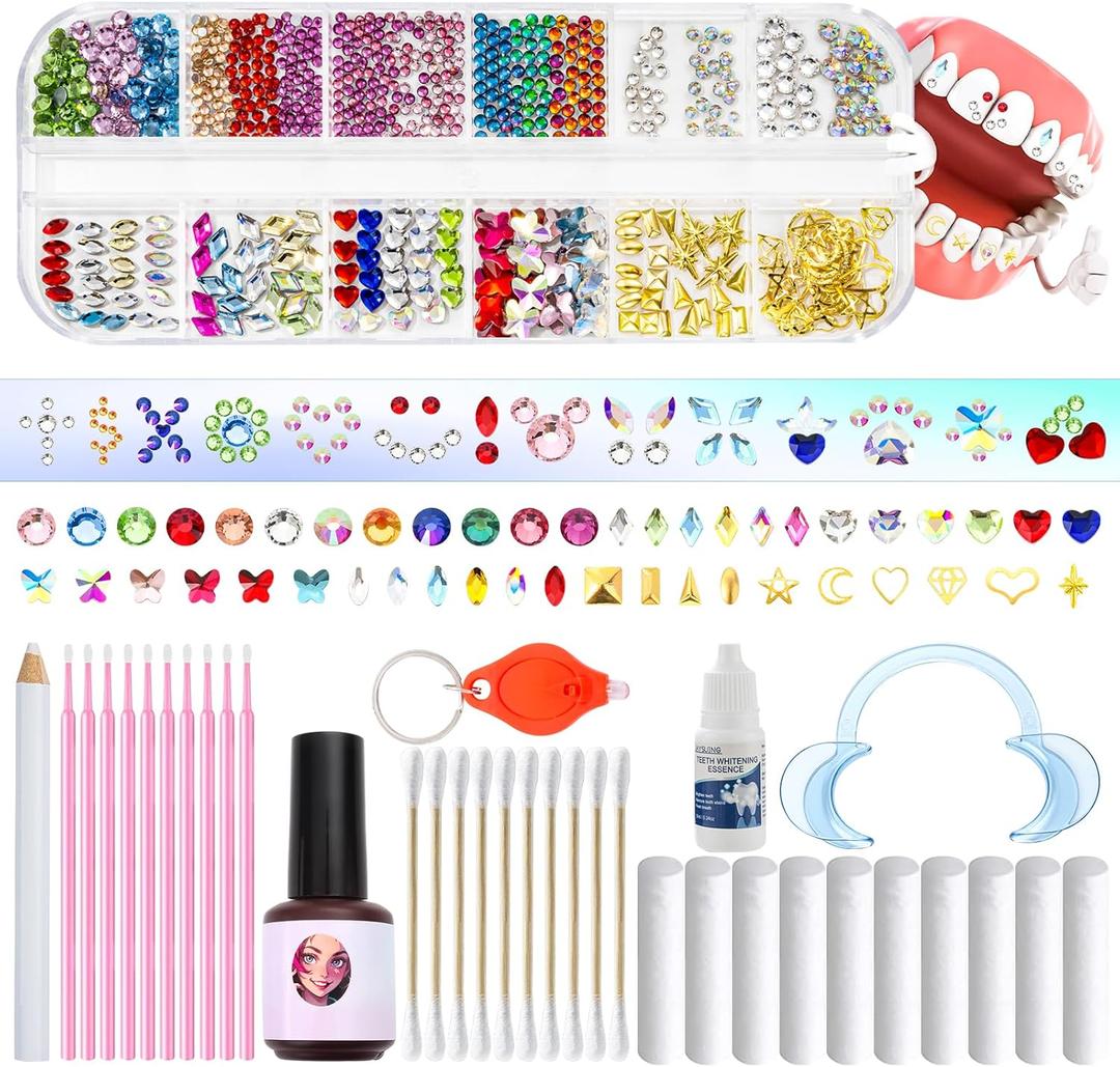 WATRZ 690 pcs Teeth Gem Kit, DIY Crystals Teeth Diamonds Jewel Kit for Girls & Boys Y2K Fashionable