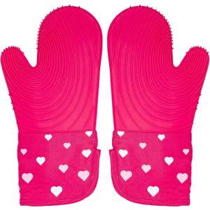 Paris Hilton Oven Mitt Set with Heart Design, Heat Resistant Pot Holders Featuring Non-Slip Textured Silicone Grips, 2-Piece Set, Pink