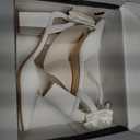 Womens Closed Pointed Toe Heels with Bow Low Chunky Block Heel Ankle Strap D'Orsay Pumps Bridal Wedding Dress Shoes (7)