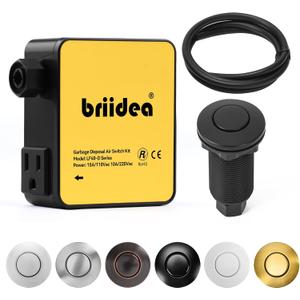 Garbage Disposal Air Switch Kit Sink Top Waste Disposal Long Stainless Steel Black On/Off Air Button Food and Waste Disposals Part by Briidea, UL Listed