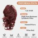 CJL HAIR Claw Clip Short Ponytail Hair Extensions DIY Bendable Metals Messy Bun Hair Piece for Wonen Wavy Curly Synthetic Fake Hairpieces Wine Red