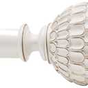 Vintage White Boho Curtain Rod for Windows 48 to 84, 1-inch Heavy-Duty Adjustable Curtain Rod with Decorative Pinecone finials for Farmhouse Living room, Bedroom, Dining room