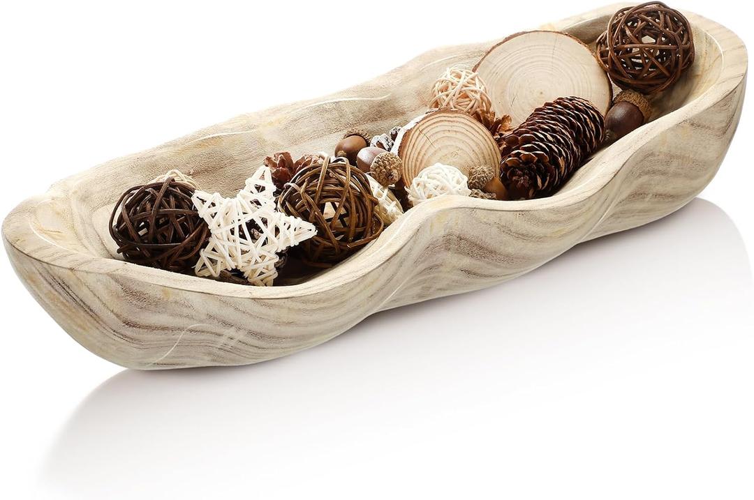 Nuogo 1 Pack 16 Inch Wavy Live Edge Dough Bowl Large Size Wood Rustic Dough Bowl Decorative for DIY Farmhouse Home Supplies Kitchen Decoration(Light Color)