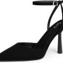 QIY Closed Toe Ankle Strap Heels Women Pumps Pointed Toe Heeled Sandals for Women Stiletto Wedding Dress Shoes (6, Black Lycra)