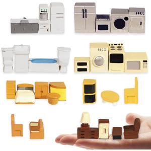 Hiawbon 31PCS Miniature Furniture Set, 148 Scale Resin Miniature Accessories and Furniture, Kitchen Bathroom and Living Room Set, Miniature Furniture Kit for Fairy Garden Home Decor