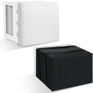 2 Pcs Window Air Conditioner Cover Indoor Outdoor Adjustable Waterproof Window Ac Cover Outdoor with Drawstring for Winter(White & Black,Inside 28 x 20 x 3.5 in, Outside 27.6 x 23 x 19 in)