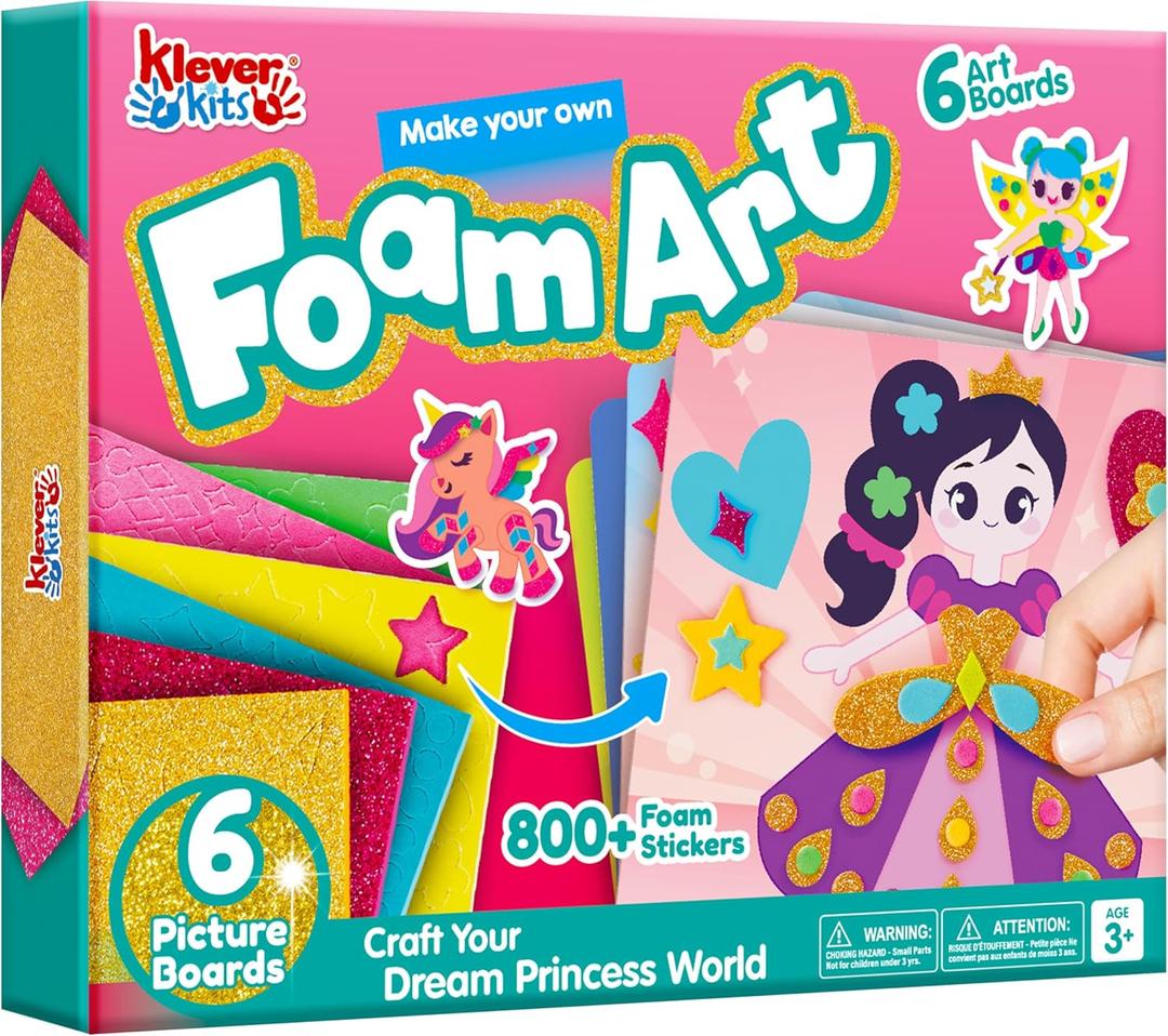 Klever Kits Foam Art Kit for Kids, EVA Foam Stickers with 6 Art Board and 800+ Stickers, DIY Arts and Crafts for Boys Girls Age 3+, Unicorns & Princesses Birthday Gifts Travel Toy Klever Kits Foam Art Kit for Kids, EVA Foam Stickers with 6 Art Board and 800+ Stickers, DIY Arts and Crafts for Boys Girls Age 3+, Unicorns & Princesses Birthday Gifts Travel Toy