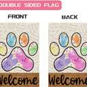 Welcome Easter Dog Paw Colorful Dots Cute Bunny Eggs Spring House Flag Large Burlap 28X40 Inch Vertical Double Sided Outside Yard Holiday Outdoor Farmhouse Decoration