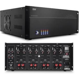 Pyle 4 Multi-Zone Stereo Amplifier - 19 Rack Mount, Powerful 8000 Watts with Speaker Selector Volume Control & LED Audio Level Display, 4-Ch. Bridgeable Switches - PT8000CH