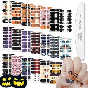 Pack of 2, WOKOTO 20 Sheets Halloween Black Gradient Nail Polish Strips Nail Stickers Full Nail Wraps Kit with Nail File Pumpkin Bat Ghost Witch Spider Halloween Nail Polish Stickers Wraps for Women Girls
