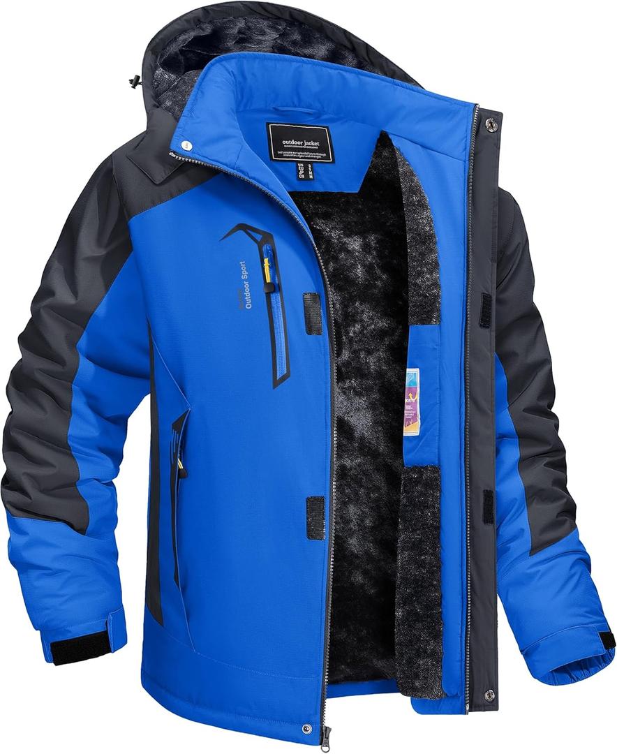 TACVASEN Winter Jacket Men's Water-Resistant Fleece Jacket Snow Ski Jacket Military Tactical Jacket Coat Parka Hood Raincoat (Large, Blue)