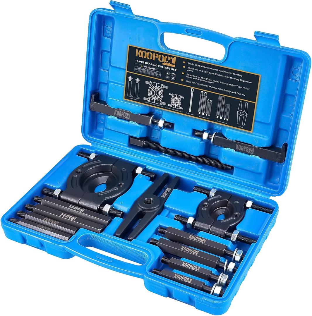 Bearing Puller and Splitter Kit, Separator and Puller Set, Pinion Bearing Puller and Wheel Removal Tool, 5 Ton Capacity Bearing Separator with 2 and 3 Bearing Separator Jaws, 14Pcs (Blue)
