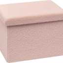 B FSOBEIIALEO Storage Ottoman Cube Small Sherpa Ottoman Foot Rest, Foldable Portable Boucle Ottomans, Faux Teddy Fur, Pink 16.5"x12.6"x12.6"