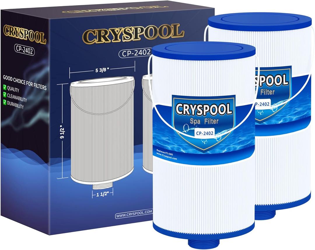 Cryspool 2402 Filter Compatible with Watkins 303279(not 303263), FC-2402, Free Flow and Lifesmart Hot Tub Filter, 1 1/2" Finer Thread Spa Filter Cartridge, 2 Pack