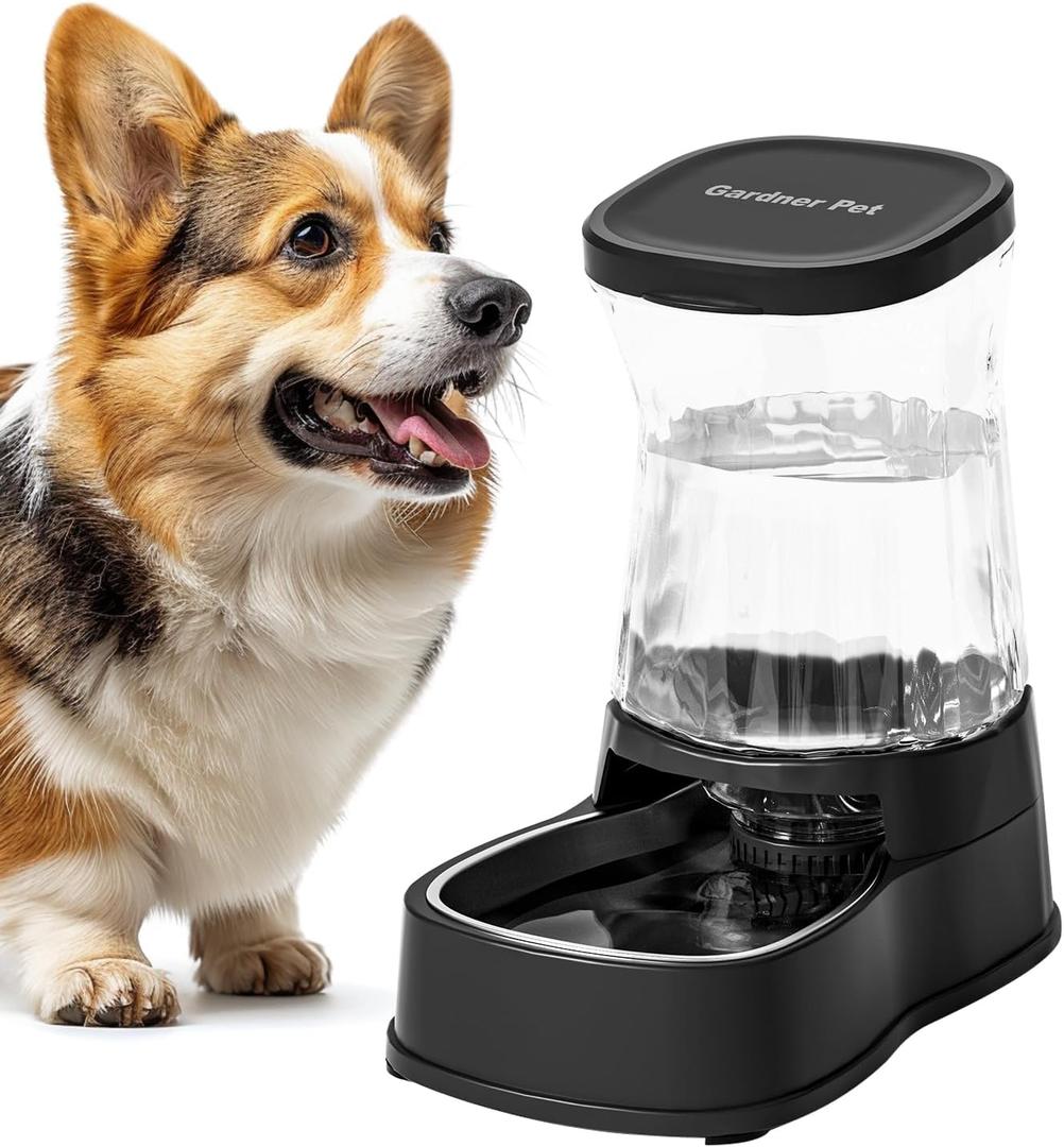 Gardner Pet Automatic Dog Water Dispenser Gravity Stainless Steel Water Waterer Feeder, 100% BPA-Free Large Capacity Water Feeding Bowls for Medium & Large-Sized Dogs Cats Other Pets -(1 Gallon) (Dark)