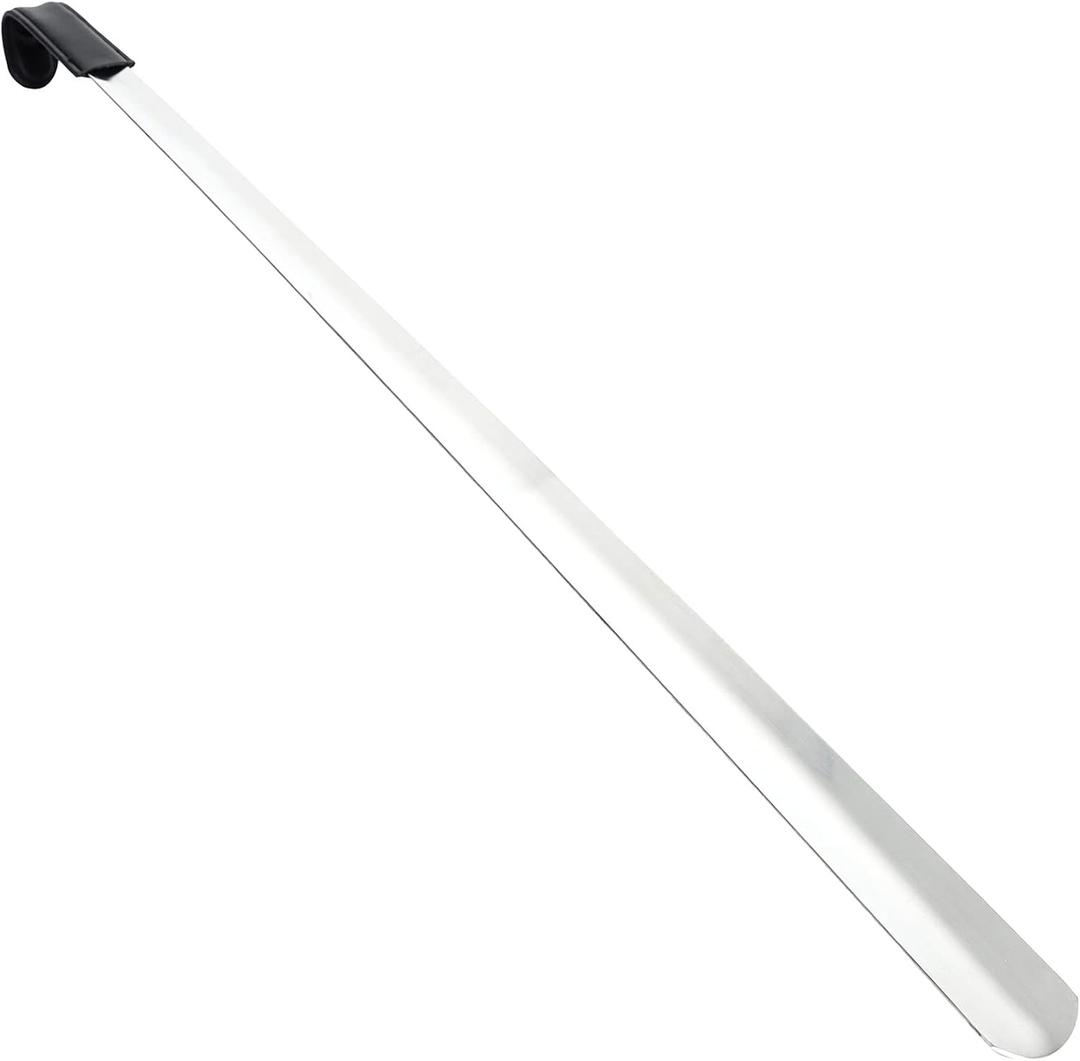 31.5" Extra Long Handled Shoe Horn,Metal Shoehorn for Men and Women,Heavy Duty Extended Stainless Steel Shoe Horn with Leather Grip for Seniors Pregnant Back Pain
