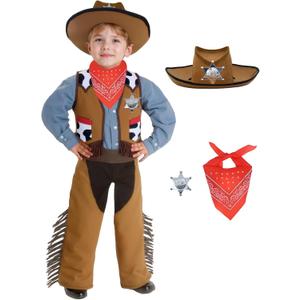 Cowboy Costume for Kids,Boy Brown Western Costume,Cowgirl Outfit Set Dress Up Party Halloween Costumes (Small(5-7 yrs))