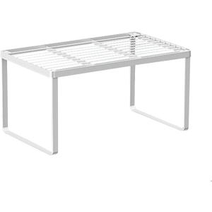 LIYIVNAA Kitchen Cabinet Storage Shelf Stackable Wire Spice Rack Organizer Heavy Duty Space Saver for Bathroom Bedroom Closet Laundry Room Office Countertop  White, Pack 1