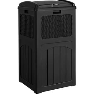 Devoko 33 Gallon Outdoor Trash Can with Dual Lid, Heavy Duty Waterproof Resin Garbage Bins Outside, Hideaway Waste Bins for Patio, Outside Pool, Backyard and Deck (1, Black)
