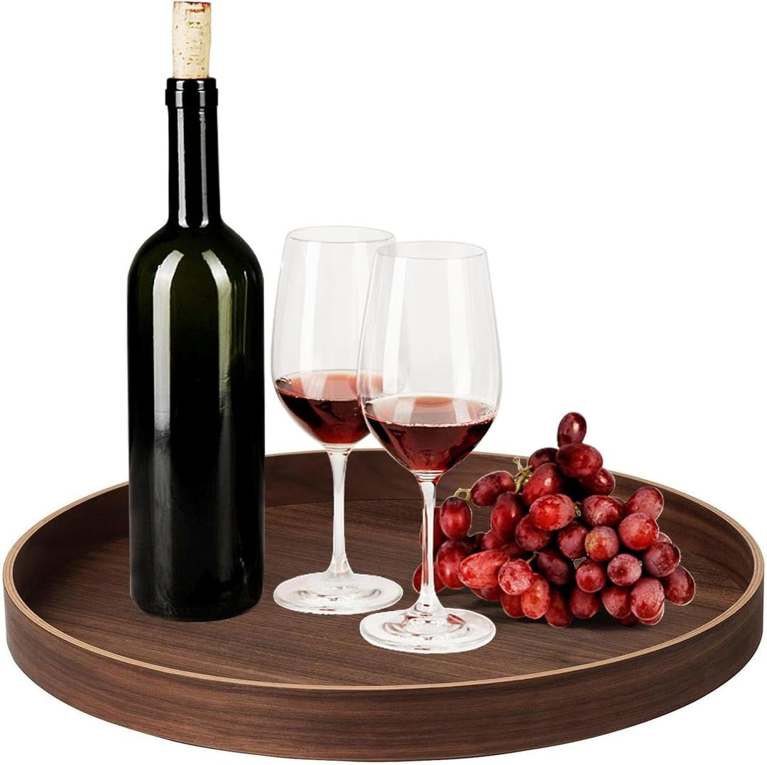 Round Wooden Trays for Decor 16-Inch Round Tray Walnut Wood Table Decor Suitable for Home Kitchen Decoration and Serving Tableware