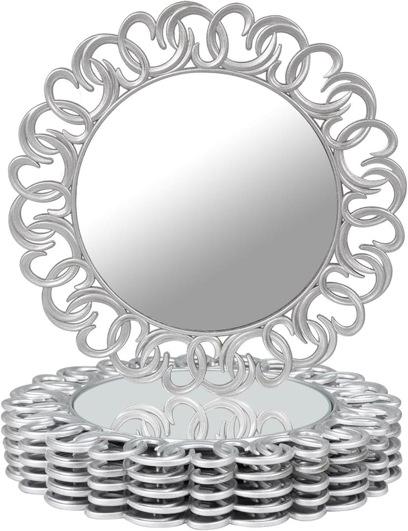 MAONAME 13" Silver Charger Plates Set of 6, Mirror Charger for Dinner Plates, Plastic Plate Chargers with Entwined Swirl Rim, Round Chargers for Table Setting, Wedding