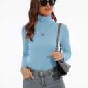 Women's Turtleneck Long Sleeve Shirts Slim Fitted Lightweight Base Layer Casual Tops (Blue, XXL)