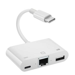 Enbiawit Type C to RJ45 Ethernet Adapter Network Adapter, with Charge Port and USB Port Support USB Flash Drive/Keyboard/Mouse/Came, Plug and Play,Supports 100Mbps Ethernet Network