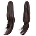Black Hair Extension Ponytail 22" Long Claw Hair Extension Synthetic Wavy Straight Ponytail Clip in Wig Daily Fluffy Pony Tail for Women, 4.8 OZ, Darkest Brown