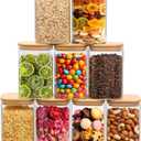 ComSaf 1.2 Qt Glass Storage Containers with Lids, Glass Jars with Lids, Clear Food Storage Jar, Square Canister Set of 9, Pantry Organizers and Storage for Cookie Flour Oat Pasta Tea Coffee Bean