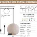 Plug in Hanging Lamp Lantern Linen Pendant Light 20in Off-White | Large Japanese Japandi Wabi Sabi Lantern Hanging Lamp Chandelier for Living Dining Room Bedroom Rented Apartment 1 Pack