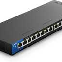 Linksys LGS116P 16 Port Gigabit Unmanaged Network PoE Switch with 8 PoE+ Ports @ 80W - Ideal for Business, Home, Office, IP Surveillance - Ethernet Switch Hub with Metal Housing, Desktop / Wall Mount