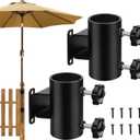 Patio Umbrella Holder for Deck and Fence Heavy Duty Deck Railing Umbrella Holder, 2 Pack Black-Coated Steel Mount Brackets, Fits Poles Up to 2.24", Rust-Resistant, Easy Installation