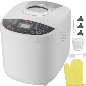 VEVOR Bread Maker, 19-in-1 2LB Dough Machine, Nonstick Ceramic Pan Automatic Breadmaker with Gluten Free Setting, Whole Wheat Bread Making, Digital, Programmable, 3 Loaf Sizes, 3 Crust Colors, White