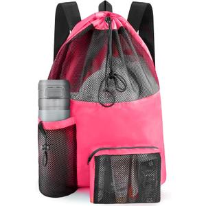 HOHOM Mesh Swim Bag Beach Drawstring Backpack, Waterproof Gym Bags for Women and Men, Large Pool Bag Swimming Gear for Swimmers