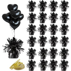 Aluminum Foil Balloon Weights for Parties (24 pcs) - 0.31lb (140g) Each - Premium Balloon Anchors for Birthday, Wedding, Dinner, Indoor & Outdoor Decorations(Black 24pcs)