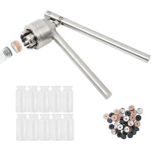 HighFree 20mm Vial Crimper, Manual Sealer Hand Sealing Machine with 10 Set of 10ml Vials + Stopper + Caps, Handheld Vial Crimper for Crimping 20mm Diameter Plastic-Aluminum Flip Caps