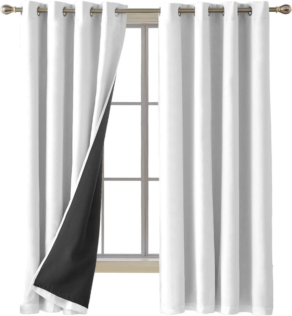 Deconovo Total Blackout Curtains Grommet Thermal Insulated Room Darkening Microfiber Lined Window Curtains 52W x 72L inch Greyish White 2 Panels