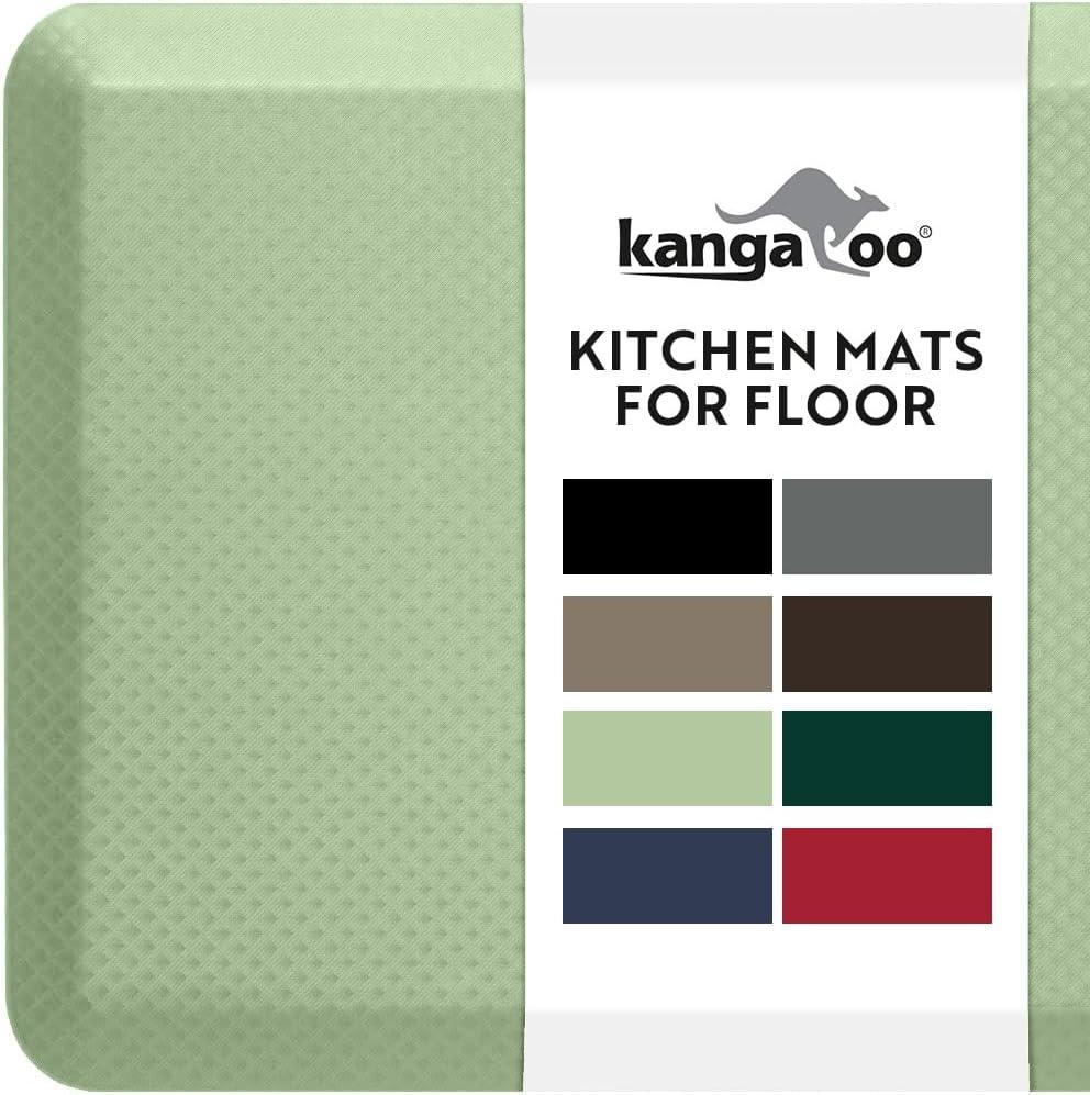 KANGAROO Anti Fatigue Mats for Kitchen Floor, 58x20, Reduce Foot, Knee, Back Pressure, 3/4 Inch Thick Cushioned Ergonomic Mat, Waterproof Comfort Rug for Under Sinks, Standing Desk, Stores, Sage Green