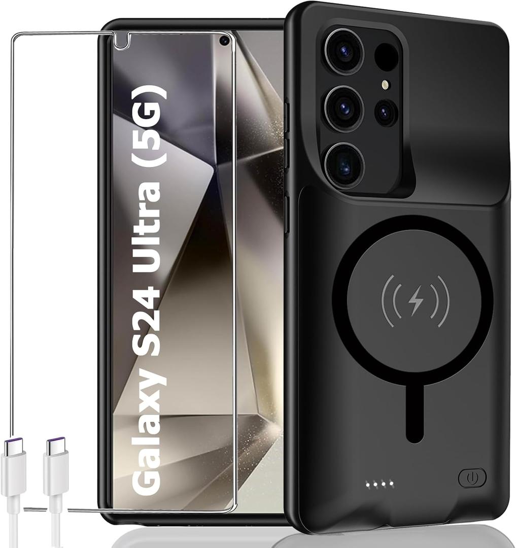 Battery Case for Galaxy S24 Ultra,12000mAh Portable Protective Smart Wireless Charging Case Support Carplay Compatible with Galaxy S24Ultra(6.8 inches)Rechargeable Extended Battery Charger Case(Black)