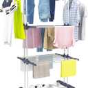 HOMIDEC Clothes Drying Rack, Oversized 4-Tier(67.7" High) Foldable Stainless Steel Drying Rack Clothing, Movable Drying Rack with 4 castors, 24 Drying Poles and 14 Hooks for Bed Linen, Clothing, Grey (Gray)