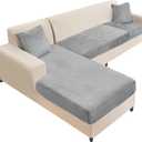 NAISI Sectional Couch Cover 4 Pieces Velvet Separate Couch Cushion Covers L Shape Soft Stretch Sofa Slipcovers with 2pcs Pillowcases for Left/Right Chaise Sectional Couch(3 Seater+1 Chaise,Light Grey)