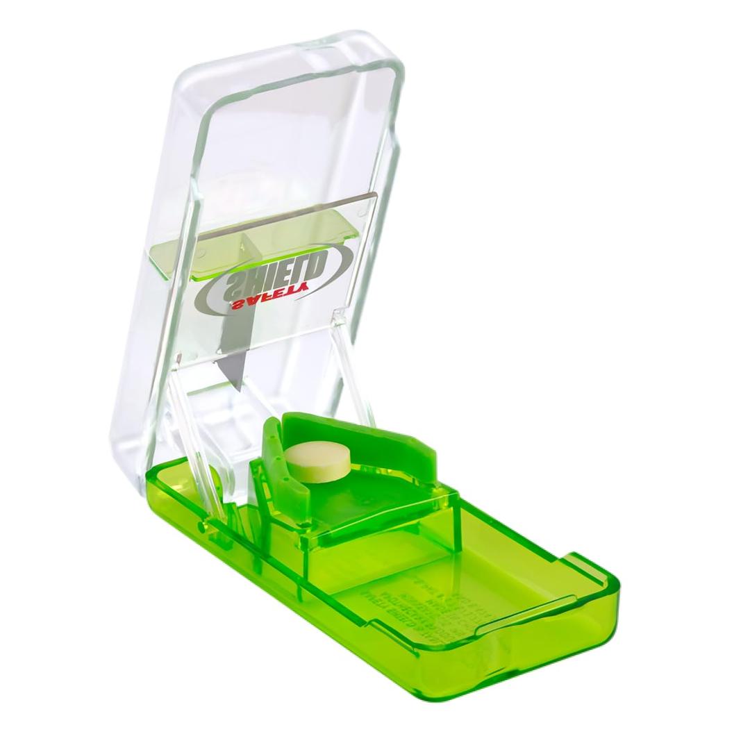 Ezy Dose Pill Cutter and Splitter with Safety Shield, Daily Usage, Safely Cut Pills, Vitamins, Tablets in Half, Accurate and Easy Cutting, Stainless Steel Blade, Travel Sized, BPA Free